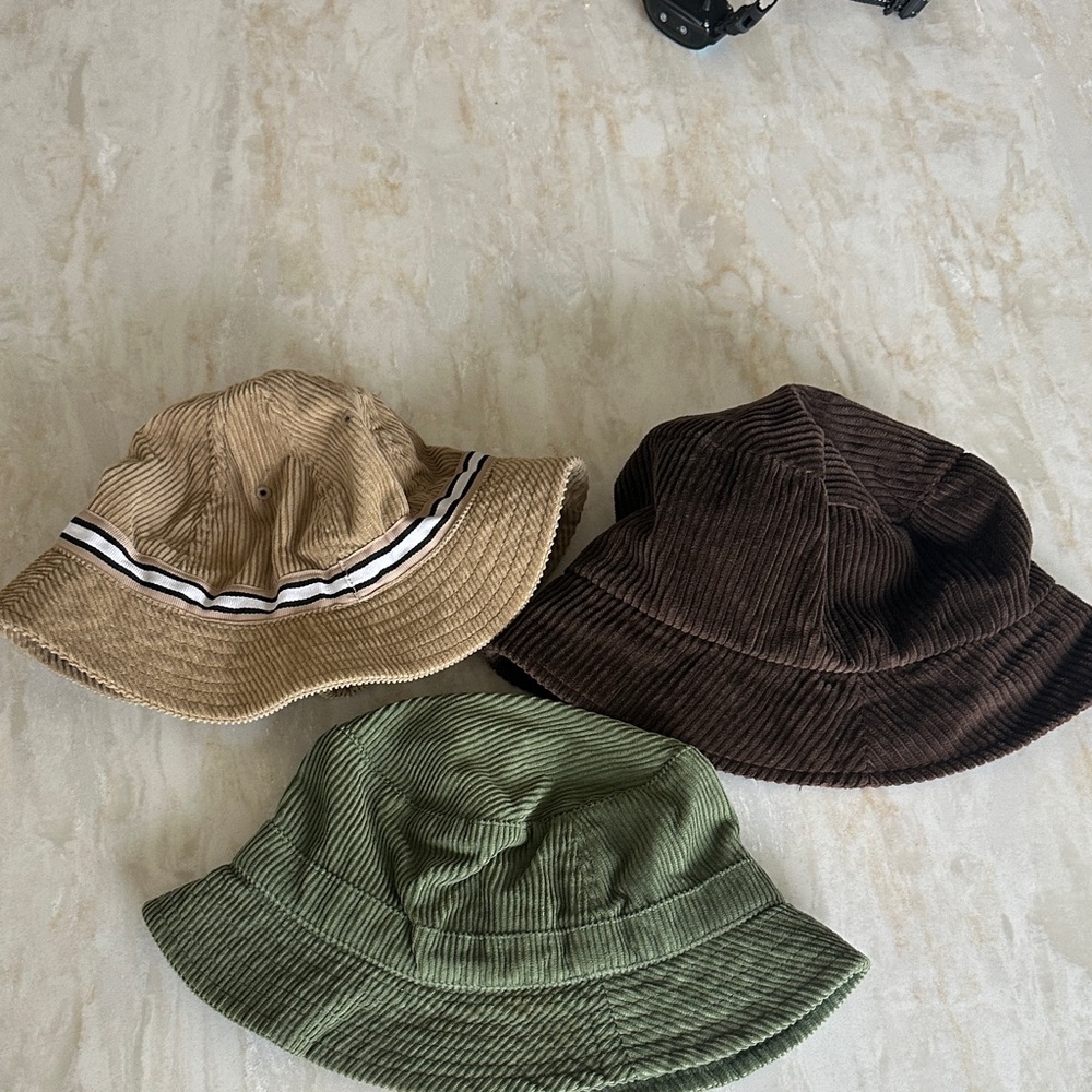 Corduroy Bucket Hat Set - Tan, Brown, Green